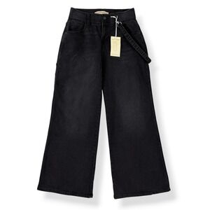 Love Trends Women Size 9 (28x30.5) Black Wide Leg Carpenter Strap NWT